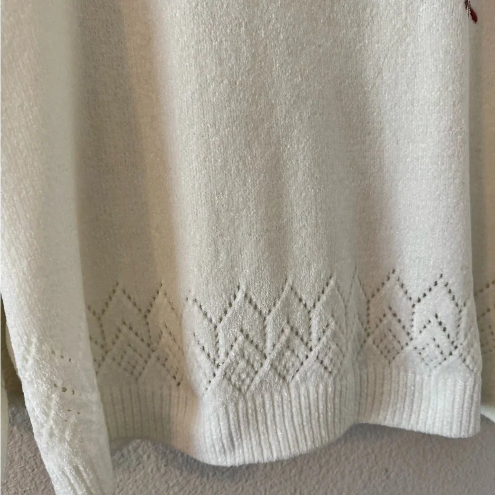 Telluride Floral Embroidered White Chenille Sweater 3x - Picture 7 of 9